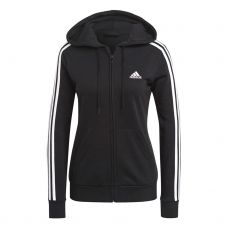 SUDADERA CON CAPUCHA ADIDAS ESSENTIALS 3 FRANJAS FELPA NEGRO BLANCO MUJER