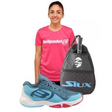 PACK ZAPATILLAS BULLPADEL FLOW MUJER, CAMISETA Y BANDOLERA SIUX