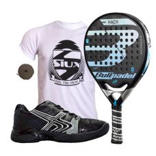 PACK BULLPADEL HACK CONTROL Y ZAPATILLAS SOFTEE 1.0 NEGRAS