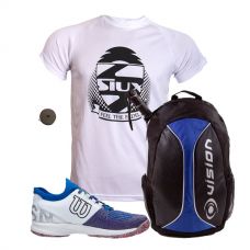 PACK WILSON KAOS 2.0 AZUL BLANCO  Y MOCHILA SIUX