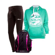PACK SIUX MOCHILA PANTALON NEGRO Y SUDADERA BELICE MUJER TURQUESA