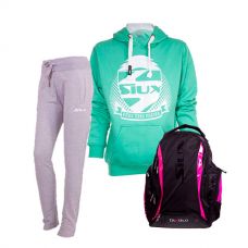 PACK SIUX MOCHILA DIABLO FUCSIA, PANTAL�N GRIS Y SUDADERA TURQUESA