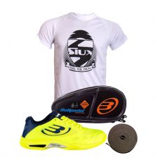 PACK BULLPADEL ZAPATILLAS VERTEX 18 AMARILLO Y PALETERO NEGRO