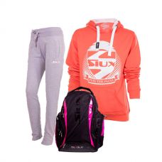 PACK SIUX MOCHILA DIABLO PANTALON GRIS Y SUDADERA CORAL