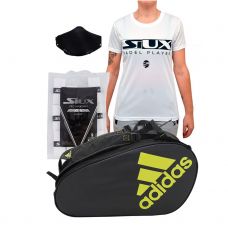 PACK PALETERO ADIDAS CONTROL CRB NEGRO LIMA Y CAMISETA SIUX ECLIPSE MUJER BLANCO