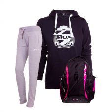PACK SIUX MOCHILA DIABLO FUCSIA, PANTAL�N GRIS Y SUDADERA MARINO
