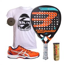 PACK BULLPADEL VERTEX 2 2018 Y ZAPATILLAS ASICS GEL PADEL EXCLUSIVE 4SG NARANJA