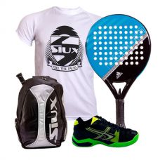 PACK ADIDAS FAST COURT AZUL Y ZAPATILLAS SOFTEE WINNER 1.0 NEGRO