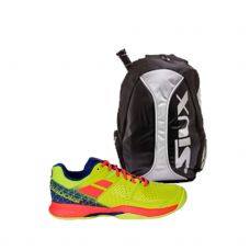 PACK ZAPATILLAS BABOLAT PULSION WPT AMARILLO Y MOCHILA SIUX PLATA