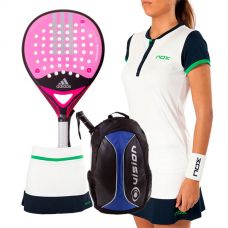 PACK ADIDAS REAL POWER CTRL 1.8 MUJER, MOCHILA VISION, POLO NOX PRO Y FALDA NOX PRO