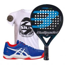 PACK BULLPADEL LEGEND 3.0 Y ZAPATILLAS ASICS BELA 6 SG AZUL ROJO