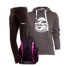 PACK SIUX MOCHILA PANTALON NEGRO Y SUDADERA BELICE MUJER GRIS