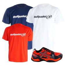 PACK SOFTEE PADEL CHAMPION ROJO NEGRO Y 3 CAMISETAS BULLPADEL